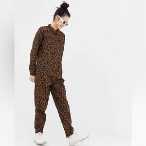 Daisy Street button through boiler suit in leopard print